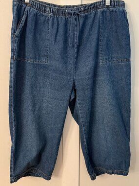 Vintage Baxter & Wells Cotton Blue Denim Elastic Drawstring Waist Capri Jean XL